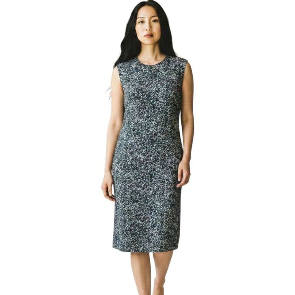 COS Collection of Style Viscose Abstract Sleeveless Sheath Dress Navy Teal